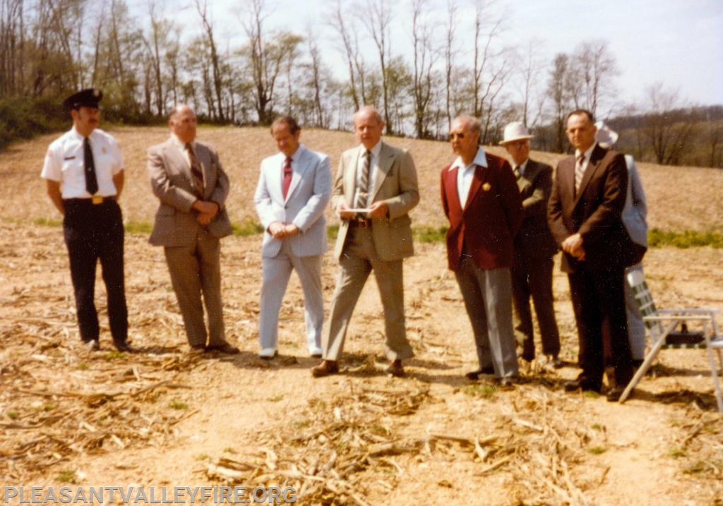 Groundbreaking for fire station - 5/2/1982
Richard Smith, J. Norman Graham, Roger Mann, Louis B. Scharon, Scott Smith,
Rev. Roland Reis, Charles Miller